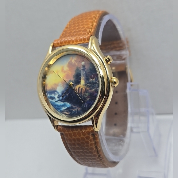 Vintage Thomas Kinkade Painter Of Light Watch Lighthouse Leather New Battery - Picture 2 of 12